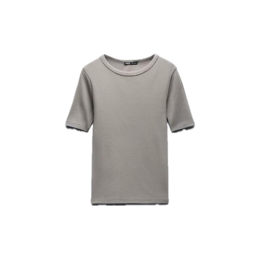 Ribbed Short Sleeved Zara Grey T-Shirt